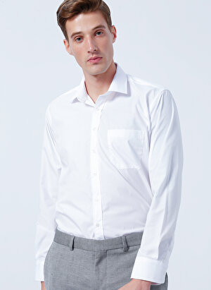 Süvari Klasik Yaka Düz Beyaz Erkek Gömlek GM1001400233