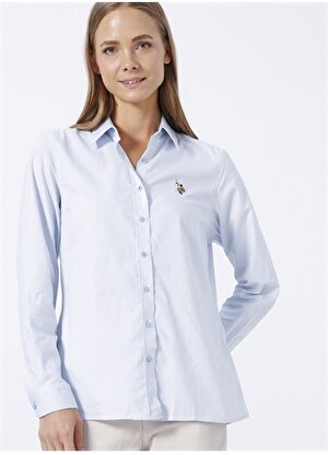 U.S. Polo Assn. Gömlek Yaka Düz Mavi Kadın Gömlek CRISCOLOR022K