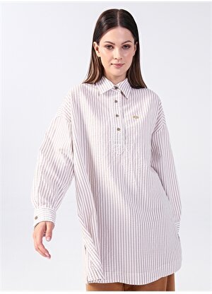 U.S. Polo Assn. Gömlek Yaka Çizgili Gri Kadın Gömlek TERMO-T