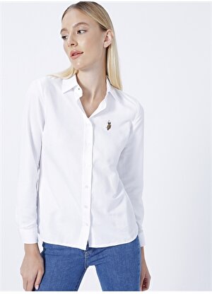 U.S. Polo Assn. Gömlek Yaka Düz Beyaz Kadın Gömlek WOXCOLOR022K