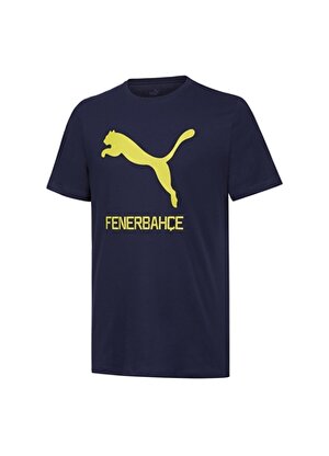 Puma  Yuvarlak Yaka Düz Lacivert - Sarı Erkek Fenerbahçe T-Shirt 77313601 FSK Cat Tee