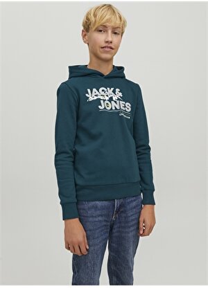 Jack & Jones Koyu Yeşil Erkek Çocuk Kapüşonlu Uzun Kollu Baskılı Sweatshirt JCOHUNTER SWEAT HOOD JNR  