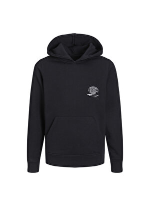 Jack & Jones Siyah Erkek Çocuk Kapüşonlu Uzun Kollu Baskılı Sweatshirt JORTYPEN SWEAT HOOD BLK JNR  