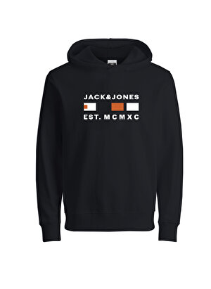 Jack & Jones Siyah Erkek Çocuk Kapüşonlu Uzun Kollu Baskılı Sweatshirt JCOFREDDIE SWEAT HOOD FST JNR  