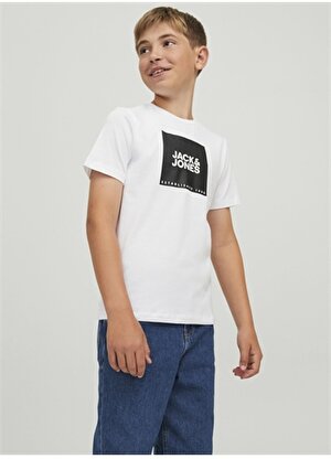 Jack & Jones Beyaz Erkek Çocuk Bisiklet Yaka Kısa Kollu Baskılı T-Shirt JJLOCK TEE SS CREW NECK JNR  