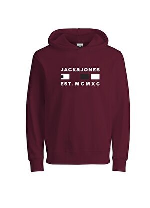 Jack & Jones Kırmızı Erkek Çocuk Kapüşonlu Uzun Kollu Baskılı Sweatshirt JCOFREDDIE SWEAT HOOD FST JNR  