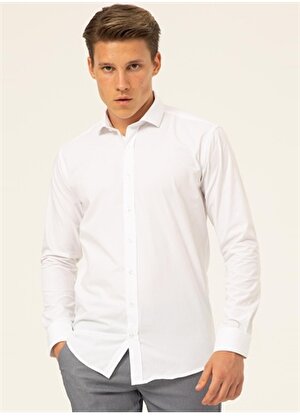 Süvari Klasik Yaka Düz Beyaz Erkek Gömlek GM1007100486