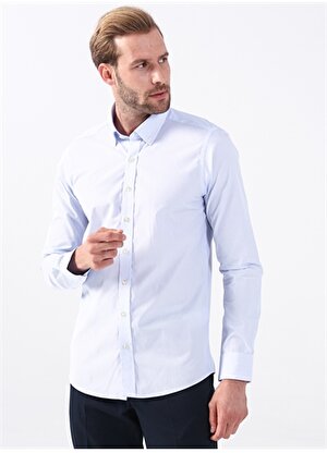 Altınyıldız Classics Slim Fit Düğmeli Yaka Beyaz - Mavi Erkek Gömlek 4A2023100115