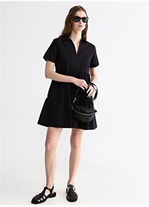 Aeropostale Gömlek Yaka Düz Siyah Mini Kadın Elbise ISABEL-Y