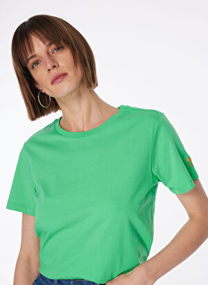 Fabrika Bisiklet Yaka Düz Yeşil Kadın T-Shirt TENGIZ