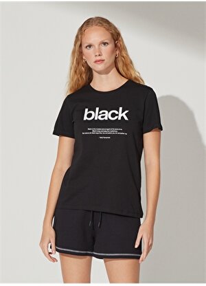 Fabrika Bisiklet Yaka Baskılı Siyah Kadın T-Shirt PREZZO