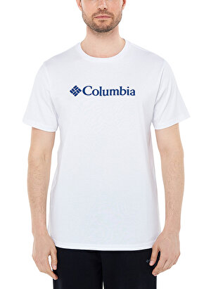 Columbia O Yaka Baskılı Beyaz Erkek T-Shirt CS0287 CSC M BASIC BIG LOGO BRUSHED