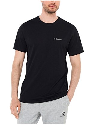 Columbia O Yaka Düz Siyah Erkek T-Shirt CS0282 CSC M BASIC SM LOGO BRUSHED