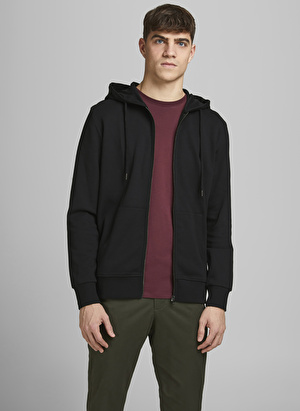 Jack & Jones O Yaka Siyah Erkek Sweatshırt JJEBASIC SWEAT ZIP HOOD NOOS