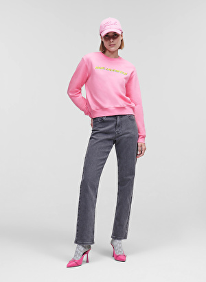 KARL LAGERFELD Bisiklet Yaka   Baskılı Pembe Kadın Sweatshirt 225W1804