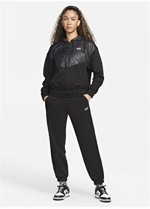 Nike Kapüşon Yaka Siyah - Gri - Gümüş Kadın Sweatshırt DQ7147-010 W NSW IC FLC QZ HD CE