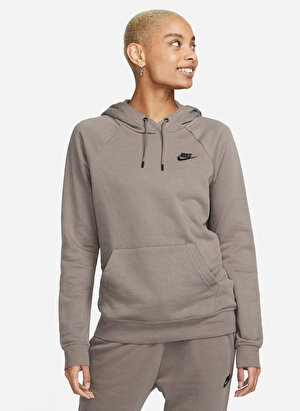 Nike Kapüşon Yaka Siyah - Gri - Gümüş Kadın Sweatshırt DX2316-040 W ESSNTL FLC PO HOODIE