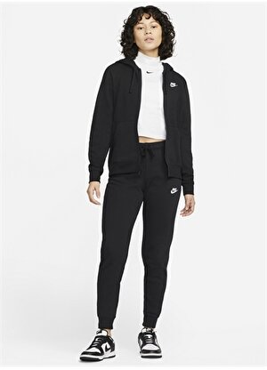 Nike Siyah - Gri - Gümüş Kadın Kapüşonlu   Zip Ceket DQ5471-010 W CLUB FLC FZ HOODIE STD