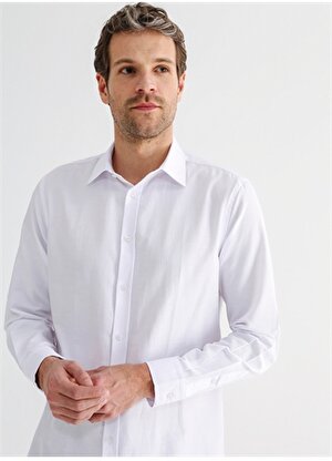 Fabrika Comfort Gömlek Yaka Çizgili Beyaz Erkek Gömlek MYDOS 105