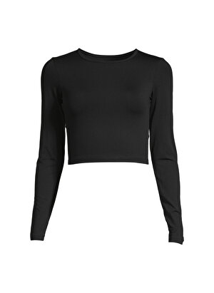 Casall Siyah Kadın O Yaka Dar Düz Uzun Kollu T-Shirt 21168-901 Crop Long Sleeve