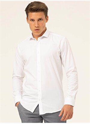Süvari Klasik Yaka Armürlü Beyaz Erkek Gömlek GM2024700354