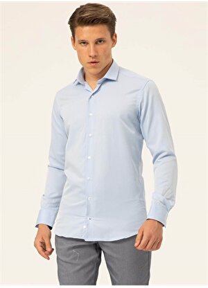 Süvari Klasik Yaka Düz Mavi - Buz Erkek Gömlek GM1007100499