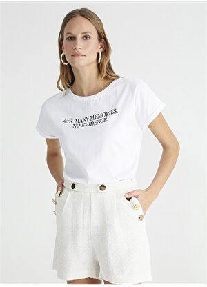 Fabrika Bisiklet Yaka Baskılı Beyaz Kadın T-Shirt NISTA
