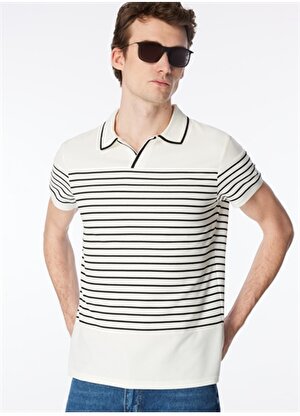Fabrika Beyaz Erkek Basic Çizgili Polo T-Shirt PORTER 