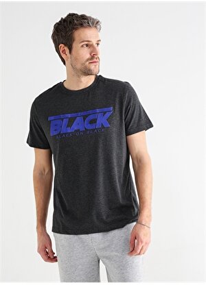 Black On Black Bisiklet Yaka Baskılı Antrasit Erkek T-Shirt E-YUSOI