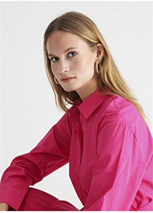 Fabrika Gömlek Yaka Düz Fuşya Midi Kadın Elbise BROOK