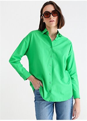 Aeropostale Oversize Gömlek Yaka Düz Yeşil Kadın Gömlek K-RONES