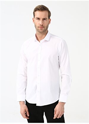 Süvari Klasik Yaka Düz Beyaz Erkek Gömlek GM1007100508