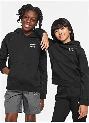 Nike Çocuk Siyah - Beyaz Kapüşonlu Sweatshirt DQ9108-010 K NSW NIKE AIR PO  
