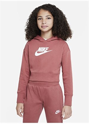 Nike Çocuk Kırmızı - Pembe Kapüşonlu Sweatshirt DC7210-691 G NSW CLUB FT CROP HOODI  