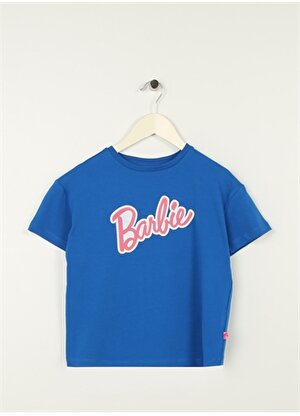 Barbie Saks Kız Çocuk Bisiklet Yaka Kısa Kollu Oversize Baskılı T-Shirt 23SSB-58 