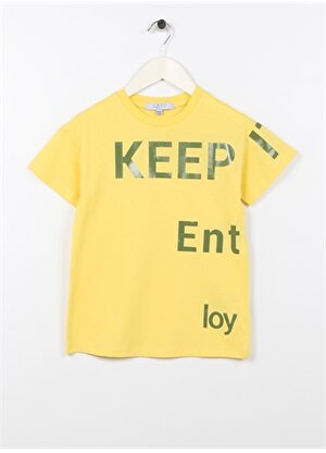 Limon Sarı Erkek Çocuk Bisiklet Yaka Oversize Baskılı T-Shirt KEEP BOY-23  