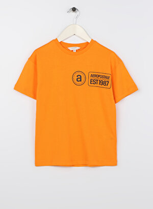 Aeropostale Turuncu Erkek Çocuk Bisiklet Yaka Oversize Baskılı T-Shirt 23SAB-48  