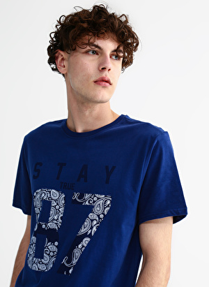 Aeropostale Bisiklet Yaka Baskılı Lacivert Erkek T-Shirt E-STAY