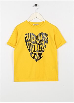 Limon Sarı Kız Çocuk Bisiklet Yaka Yarım Kollu Baskılı T-Shirt COOL GIRL-23  