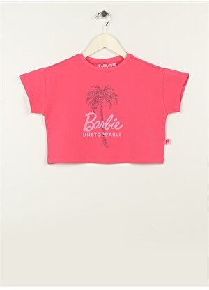 Barbie Fuşya Kız Çocuk Bisiklet Yaka Kısa Kollu Baskılı T-Shirt 23SSB-65  