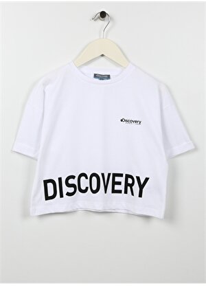 Discovery Expedition Kırık Beyaz Kız Çocuk Bisiklet Yaka Düşük Omuzlu Baskılı T-Shirt OVES GIRL  