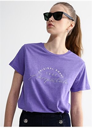 Aeropostale Bisiklet Yaka Nakışlı Mor Kadın T-Shirt K-5846