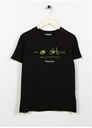Discovery Expedition Siyah Erkek Çocuk Bisiklet Yaka Kısa Kollu Baskılı T-Shirt TIME BOY  