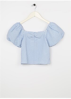 Koton Mavi Kız Çocuk Kare Yaka Karpuz Kollu Düz Bluz 3SKG60013AW  