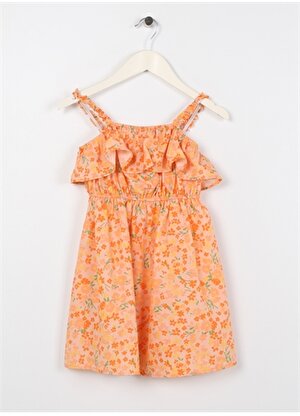 Koton Turuncu Kız Çocuk Kare Yaka Askılı Diz Altı Desenli Elbise 3SKG80013AW 