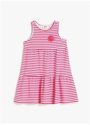 Koton Çizgili Pembe Kız Çocuk Diz Altı Elbise 3SKG80053AK