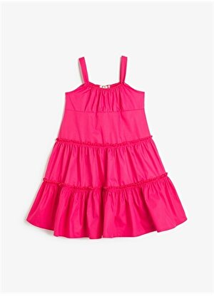 Koton Fuşya Kız Çocuk Kare Yaka Askılı Diz Altı Düz Elbise 3SKG80014AW 