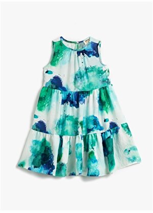 Koton Yeşil Kız Çocuk Bebe Yaka Kolsuz Uzun Desenli Elbise 3SKG80066AW 
