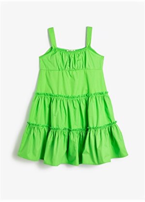 Koton Yeşil Kız Çocuk Kare Yaka Askılı Diz Altı Düz Elbise 3SKG80014AW 