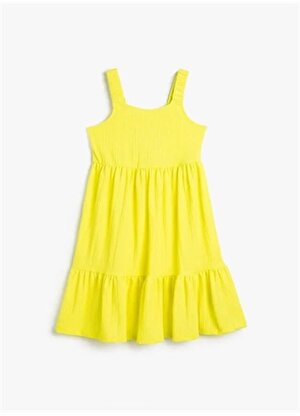 Koton Sarı Kız Çocuk Kare Yaka Askılı Diz Altı Düz Elbise 3SKG80022AK 